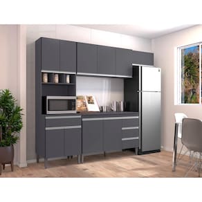 Cozinha Modulada 2,40m Andréia 10 Portas 4 Gavetas com Balcão Cor Cinza AJL