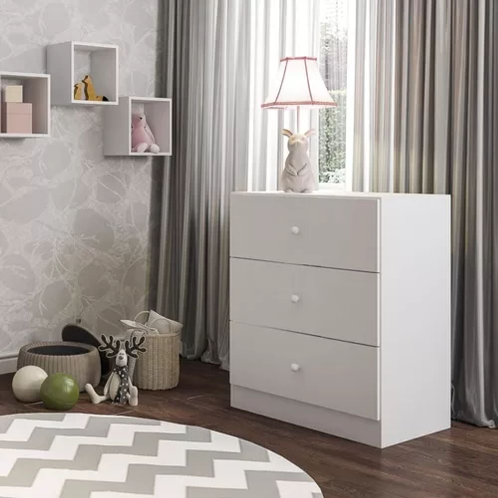 Cômoda Infantil Compacta Louise com 3 Gavetas Cor Branco - AJL