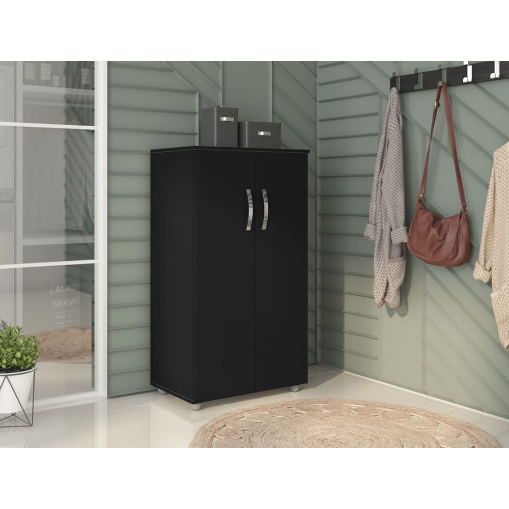Armário Multiuso Rosana com 2 Portas 3 Prateleiras Cor Preto - AJL