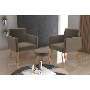 Conjunto 02 Poltronas Decorativas e 1 Puff Dallas - Capuccino