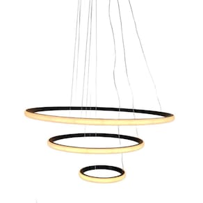 Lustre Pendente Luminaria 3 Aneis Arcos Perfil Articulavel 48W Ajustavel Perfil Infinito Decoraçao Sala Jantar Luz Led Pendurar Iluminaçao