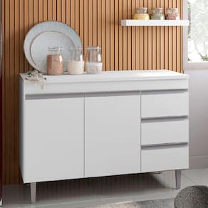 Balcão de Cozinha 100cm Andréia 2 Portas 3 Gavetas sem Tampo Cor Branco - AJL