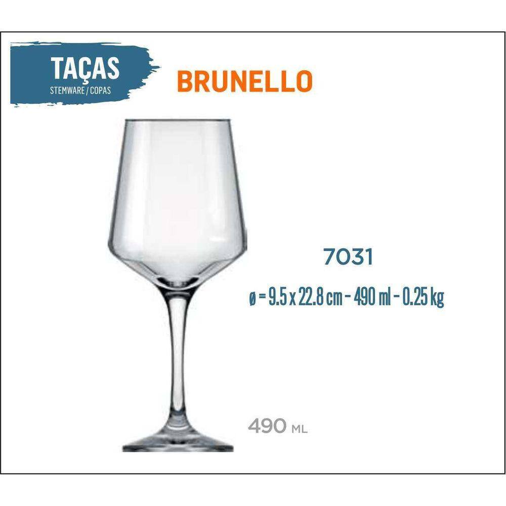 06 Taças Brunello 490Ml - Vinho Tinto Rosé Branco Água