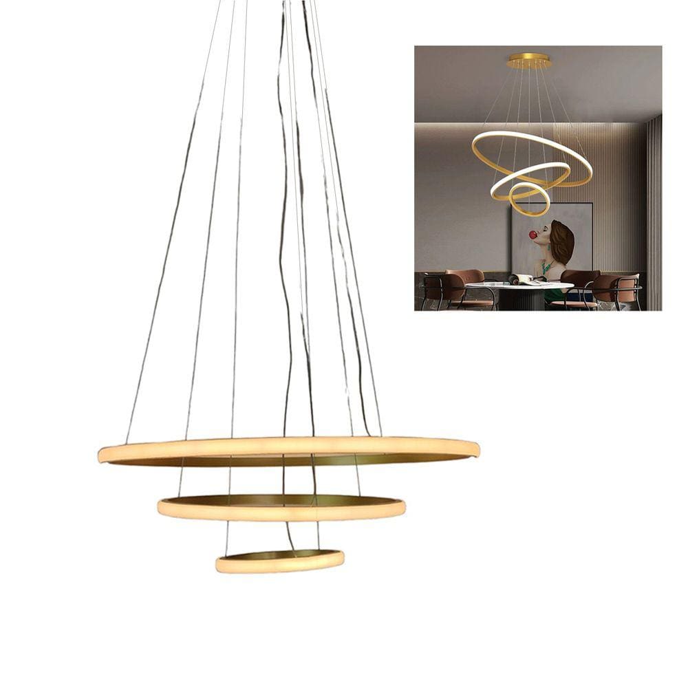 Luminaria Pendente 3 em 1 Led Perfil Luminada Aneis Infinito Aro Ajustavel Regulavel Iluminaçao Moderno Sala Quarto Recepçao Ambiente Decoraçao