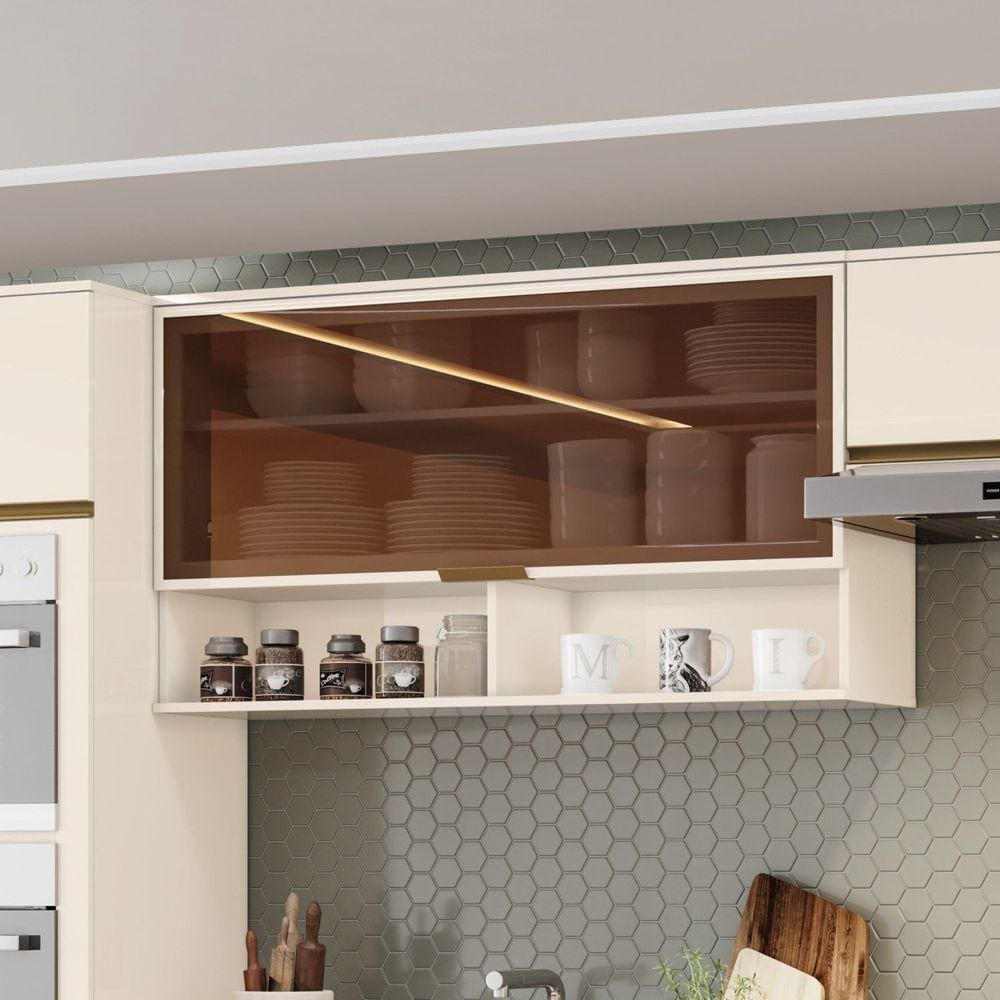 Armário Aéreo 1 Porta Basculante com Vidro 120cm Connect Off White