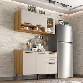 Cozinha Compacta 2 Peças 6 Portas 2 Gavetas Valência Sallêto Móveis Carvalho/Off