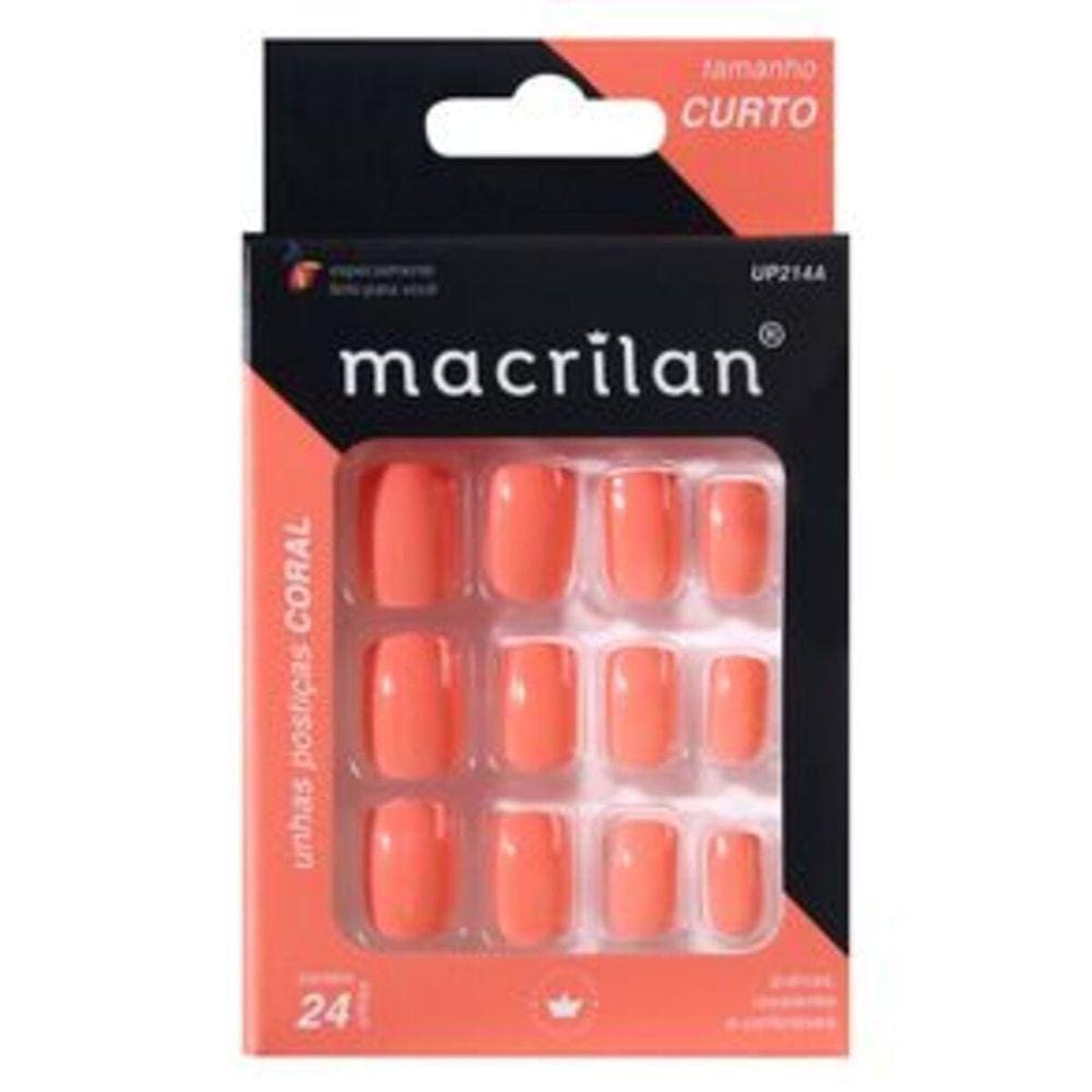 Macrilan Unhas Postiças Tamanho Curto Coral Up214A (24 Unidades)