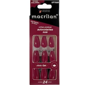 Macrilan Unhas Postiças Autocolantes Efeito Gel Rubi Up702B (24 Unidades)