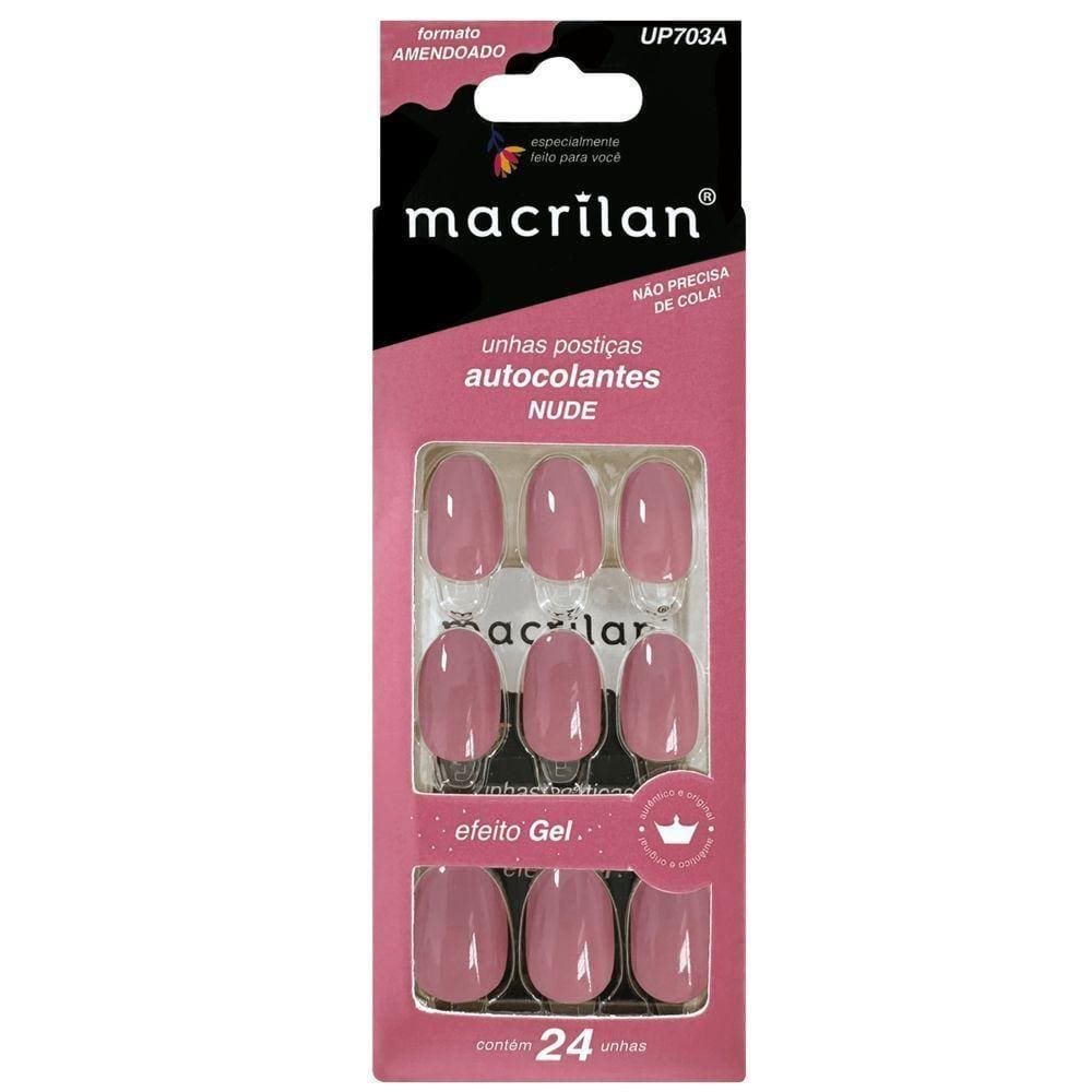 Macrilan Unhas Postiças Autocolantes Efeito Gel Nude Up703A (24 Unidades)