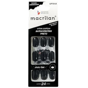 Macrilan Unhas Postiças Autocolantes Efeito Gel Preto Up701Aa (24 Unidades)