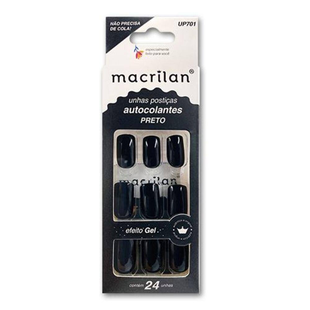 Macrilan Unhas Postiças Autocolantes Efeito Gel Preto Up701 (24 Unidades)