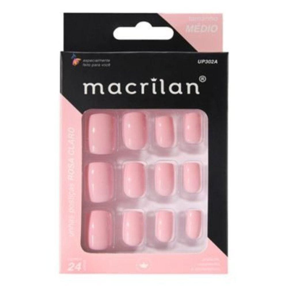 Macrilan Unhas Postiças Tamanho Médio Rosa Claro Up302A (24 Unidades)