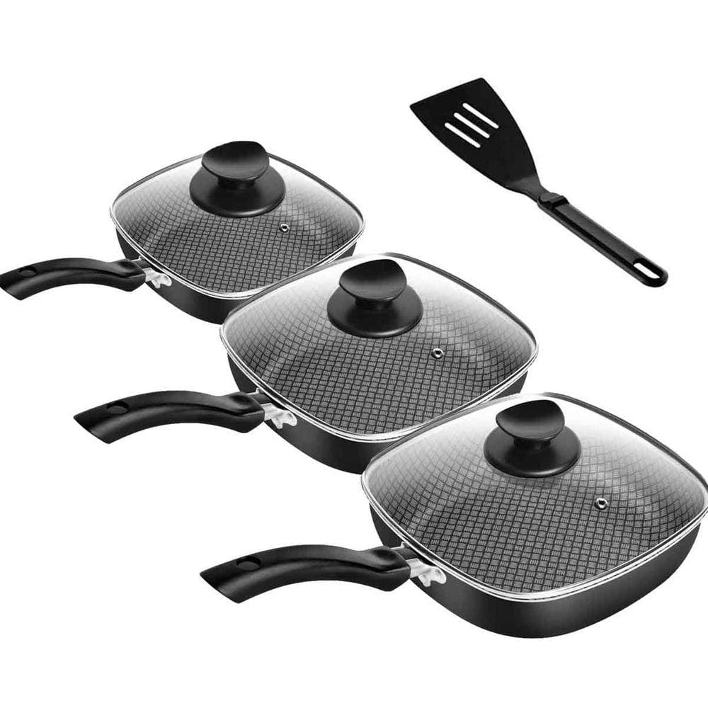 Jogo De Frigideiras Antiaderentes Quadradas 3 Peças Funda Com Tampa De Vidro Clear Coat Patolux