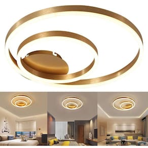 Paflon Orbita Lustre Subrepor Dourado Luxo 50Cm Moderno Led 2 Aneis Decoraçao Sala De Estar Quarto Loja Casa Recepçao 2 Em 1