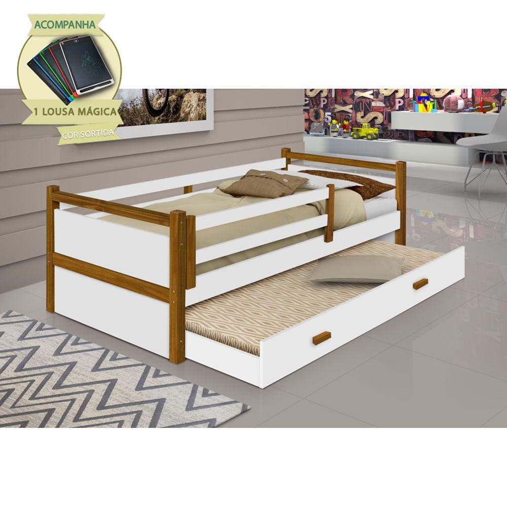 Beliche Bianca Design Infantil Solteiro - Branco/amêndoa Incluso Lousa Mágica