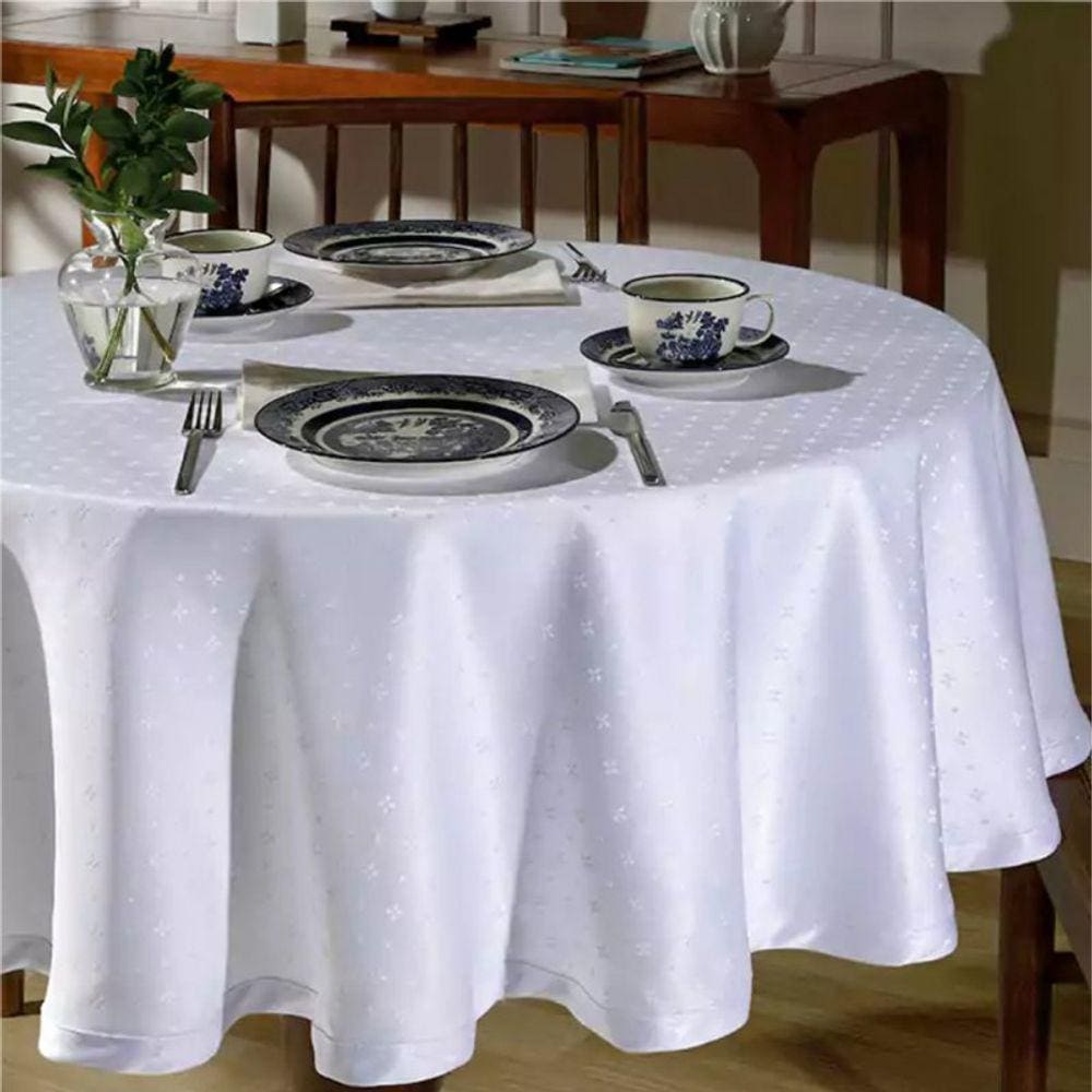 Toalha de Mesa Redonda Jacquard Requinte Liso 4 Lugares - Flores