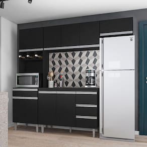 Cozinha Modulada Andréia 2,40m 10 Portas 4 Gavetas e Balcão com Tampo Cor Preto - AJL
