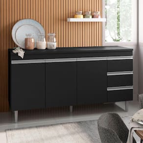 Balcão de Cozinha 160cm Andréia 3 Portas 3 Gavetas com tampo cor Preto - AJL