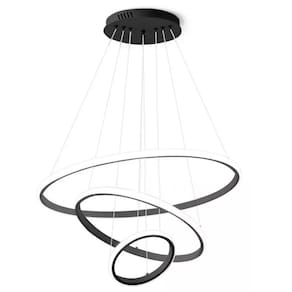 Lustre Pendente Luminaria 3 Aneis Arcos Perfil Luxo Infinito 48W Regulavel Decoraçao Sala Jantar Quarto Iluminaçao Casa Luz Led Iluminaçao Resistente
