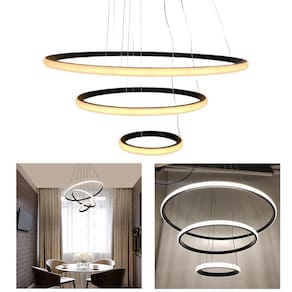 Lustre Pendente Luminaria Moderna 3 Em 1 Arcos Aneis Led Perfil Luxo Infinito Decoraçao Rustico Sala Estar Jantar Luz Iluminaçao Empresa Loja Casa