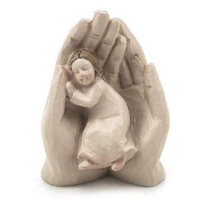 Imagem Anjo Da Guarda Palma Menina Resina 6 Cm