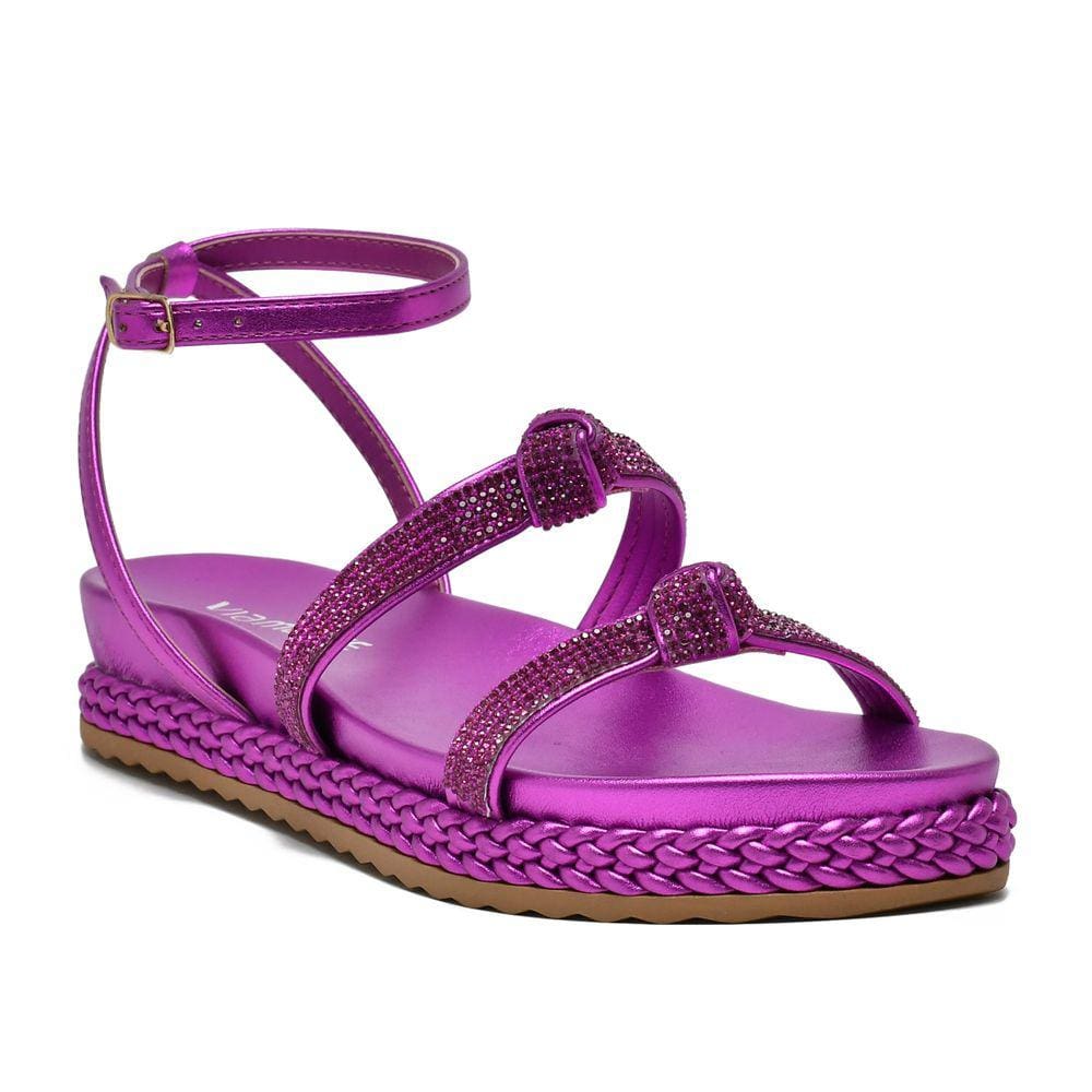 Sandália Papete Com Strass Via Marte Rasteira Flat Feminina 23-10406