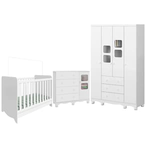 Quarto de Bebê Completo Berço Americano Ben 3 Em 1 Guarda Roupa 4 Portas 3 Gavetas e Cômoda Uli 4 Gavetas 1 Porta Móveis Peroba