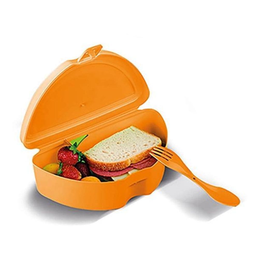 Marmita Infantil Com Trava 1 Garfo 900Ml Plasvale - Laranja