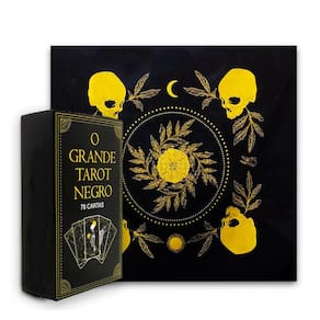 Kit Tarô Toalha Brilho Preto/Dourado e Grande Taro Negro