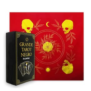 Kit Tarô Toalha Brilho Vermelho/Dourado e Grande Taro Negro