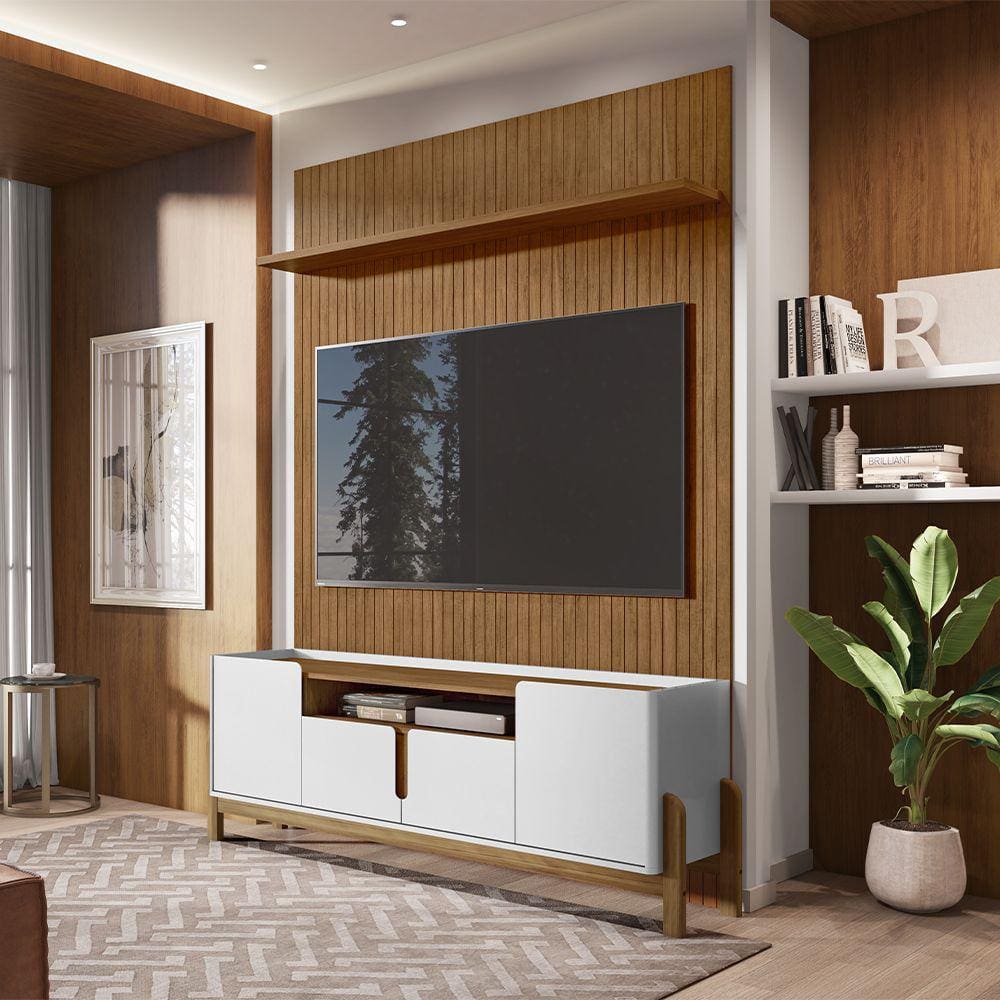 Rack 04 Portas 190 cm Lizz e Painel Siena 180 cm Branco Cedro Casa D