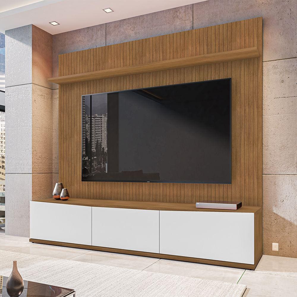 Rack 02 Portas 01 Gaveta Eros e Painel Siena 180 cm Cedro Branco Casa D