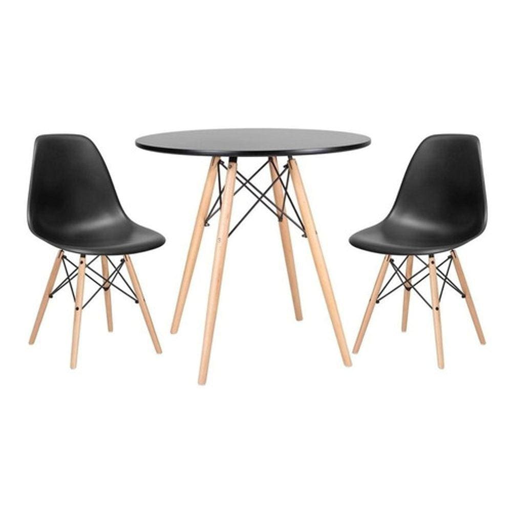 Kit Mesa Jantar Eiffel 80cm Preta + 2 Cadeiras Eames Eiffel