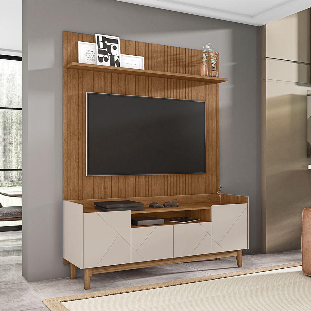 Rack 04 Portas Adria e Painel Siena 160 cm Off White Cedro Casa D