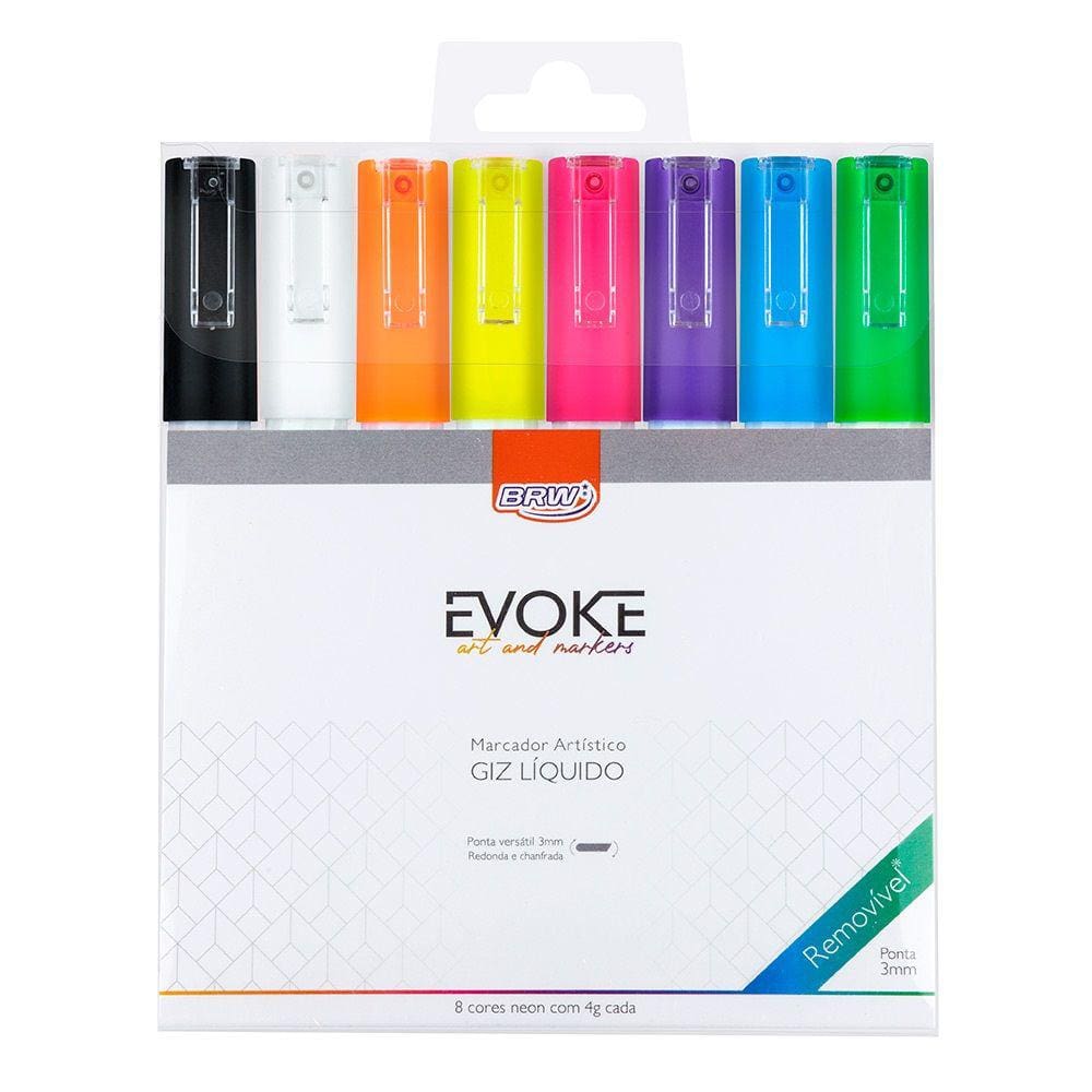 Pincel Marcador Giz Líquido 3mm Blister 8 Unidades 4g Cores Neon Brw | Kit Caneta Quadro Lousa Vidros Carro
