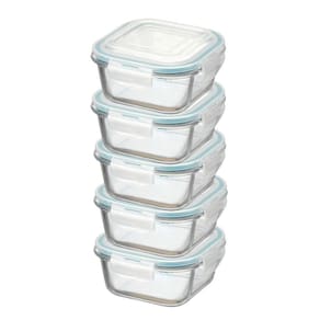 Pote Hermético de Vidro Quadrado c/ Trava Kit 5 Pçs 310ml