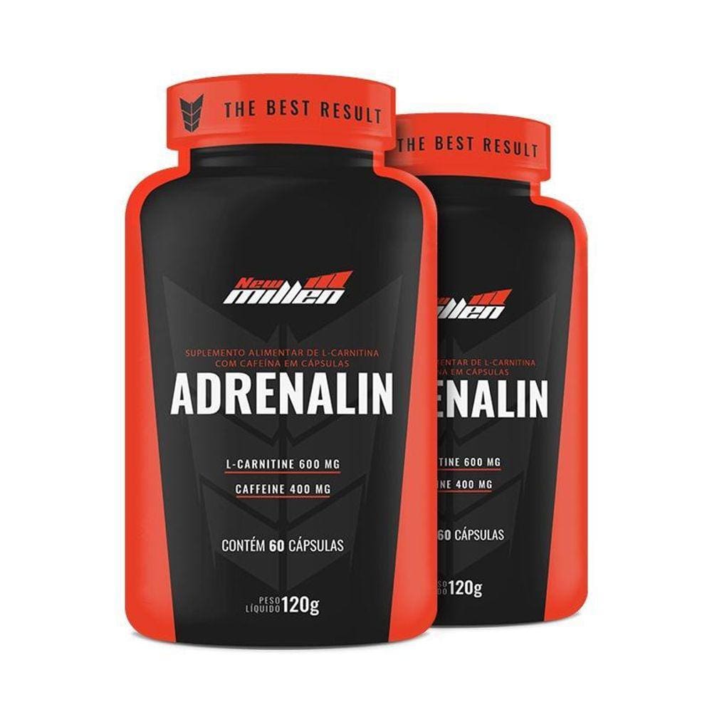 Kit 02 L Carnitina Com Cafeína - Adrenalin 60 Cápsulas - New Millen