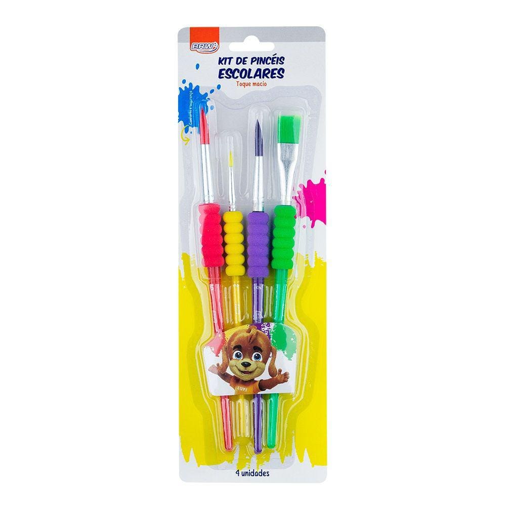 Kit Pincel Escolar Colorido Blister c/ 4 Unidades Brw