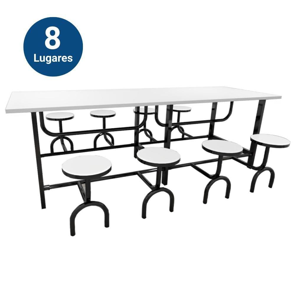 Mesa Refeitorio 8 Lugares 80X240x150 Banco Retratil Branco - Motiva