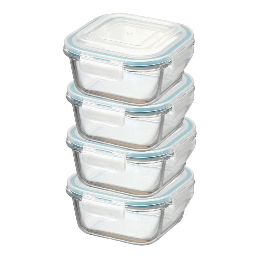 Pote Hermético de Vidro Quadrado c/ Trava Kit 4 Pçs 310ml