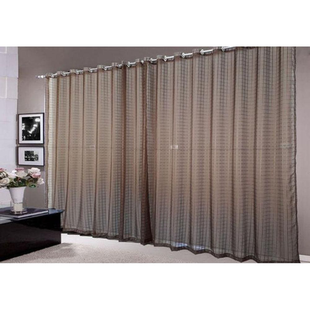 Cortina Quarto Grande Voal Quadriculado Marrom 5,00X2,80