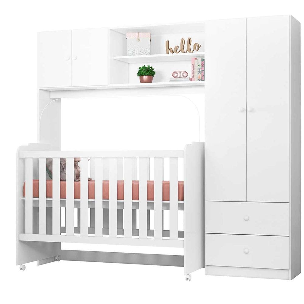 Conjugado Infântil Ternura Com Berço Amore Cor Branco - Pertenella Móveis