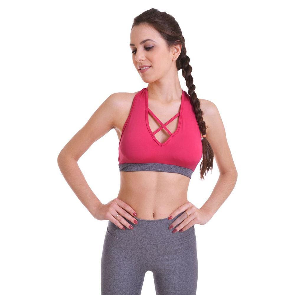 Top Fitness Feminino Nadador Esportivo Rosa com Bolso