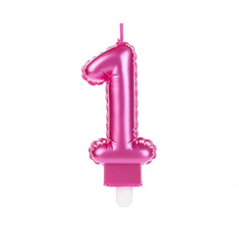 Vela Balão Rosa Número 1 Silverfestas