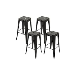 KIT COM 4 Banqueta Tolix Iron Design Industrial Preto Fosco 76 cm Aço Cozinha Bar Bistrô Bancada