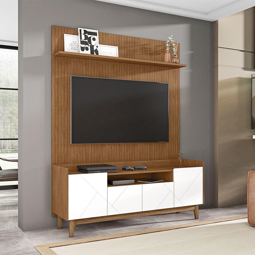 Rack 04 Portas Adria e Painel Siena 160 cm Cedro Branco Casa D