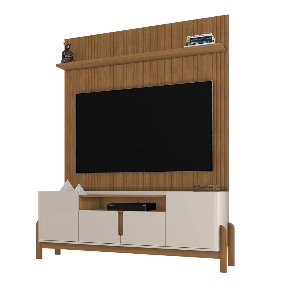 Rack 04 Portas 190 cm Lizz e Painel Siena 180 cm Off White Cedro Casa D