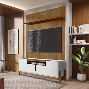 Rack 04 Portas 190 cm Lizz e Painel Siena 180 cm Branco Cedro Casa D