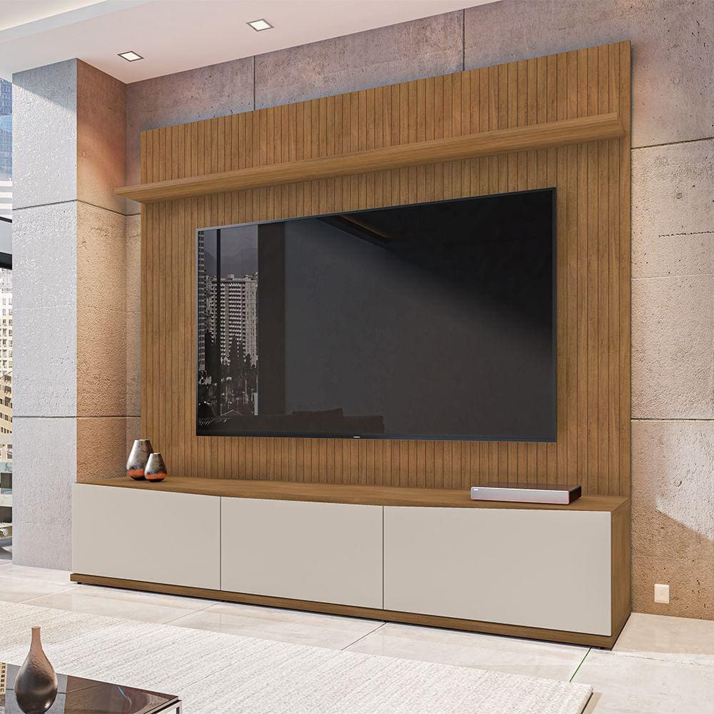 Rack 02 Portas 01 Gaveta Eros e Painel Siena 180 cm Cedro Off White Casa D