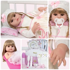 Boneca Reborn Menina Loira Bebê Corpo De Silicone 20 Itens